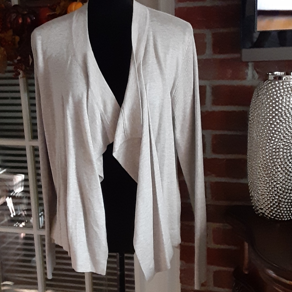 Verve ami oatmeal heather open front cardigan Long sleeve stripe knit sz L …New
